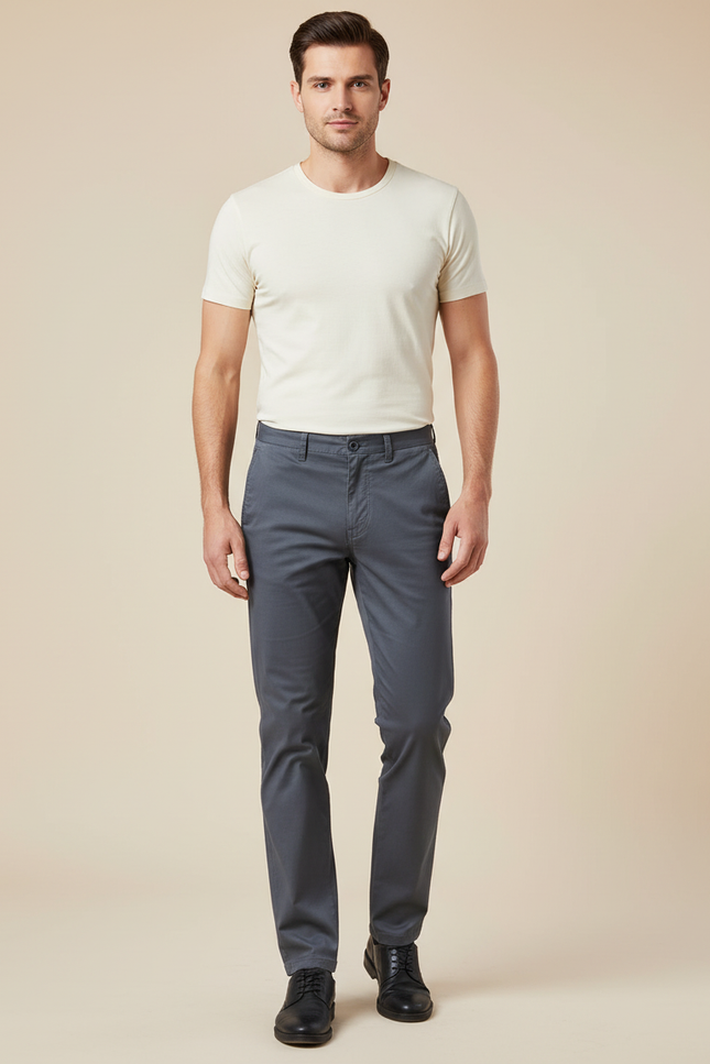 Pantalon Chino Gris Coton Stretch Slim Homme - Gabardine
