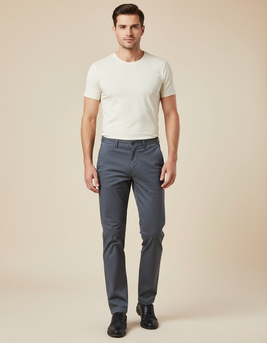 Pantalon Chino Gris Coton Stretch Slim Homme - Gabardine