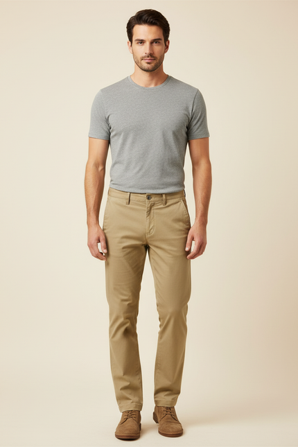 Pantalon Chino Kaki Coton Droit Homme Élégant