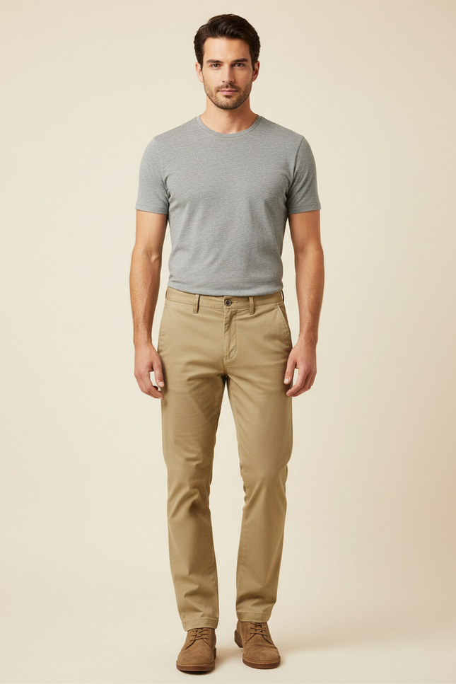 Pantalon Chino Kaki Coton Droit Homme Élégant