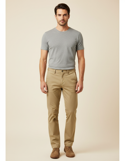 Pantalon Chino Kaki Coton Droit Homme Élégant