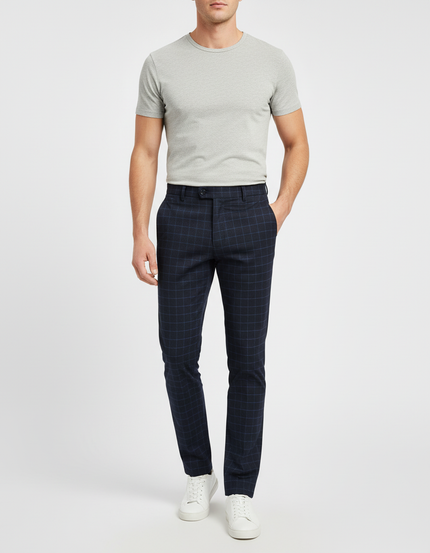 Pantalon Chino Bleu Marine Carreaux Slim Élégant Homme - Gabardine