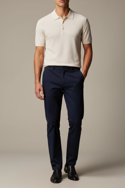 Pantalon Chino Marine Coton Droit Élégant Homme