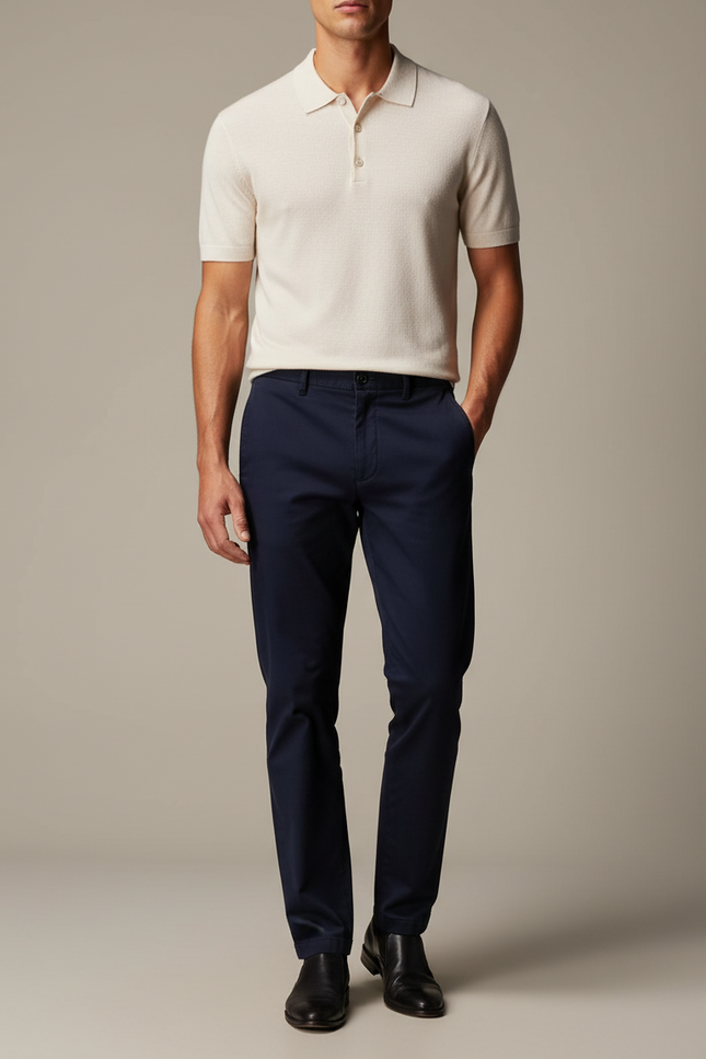Pantalon Chino Marine Coton Droit Élégant Homme