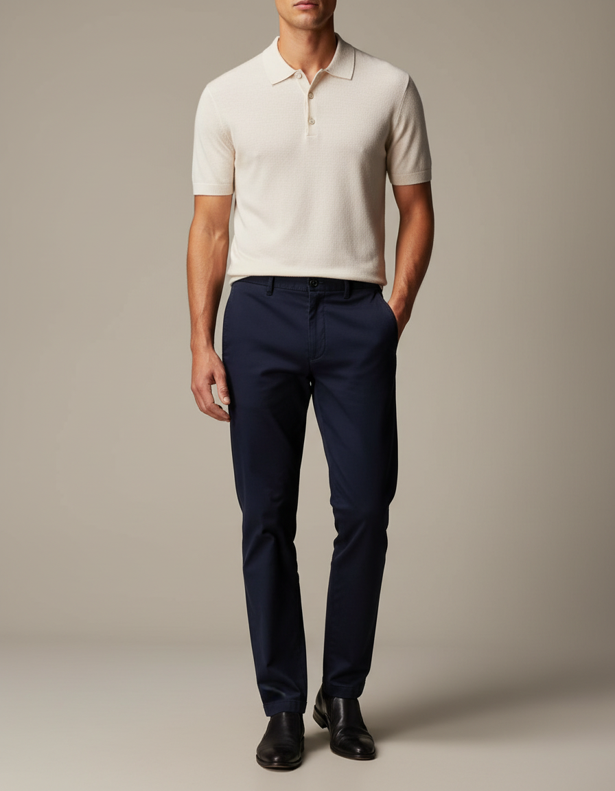 Pantalon Chino Marine Coton Droit Élégant Homme