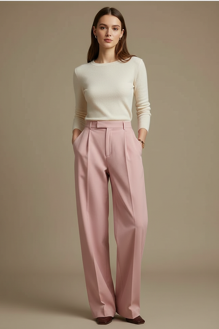 Pantalon Chino Rose Ample Fluide Décontracté Élégant - Polyester