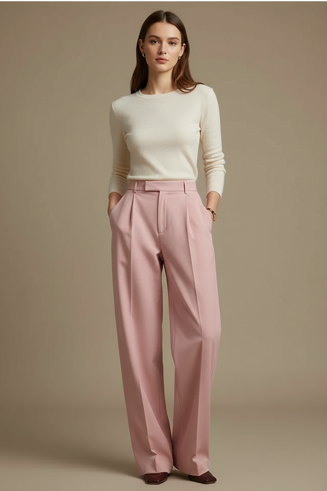 Pantalon Chino Rose Ample Fluide Décontracté Élégant - Polyester