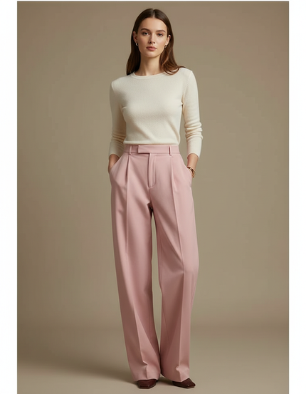 Pantalon Chino Rose Ample Fluide Décontracté Élégant - Polyester