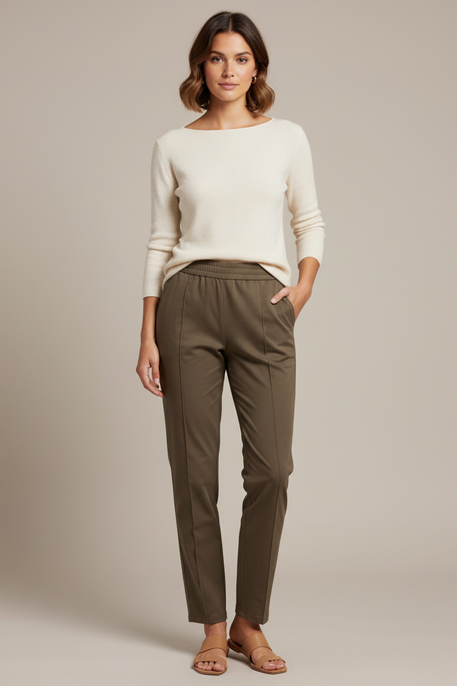 Pantalon Chino Kaki Droit Élastique Décontracté Femme - Gabardine