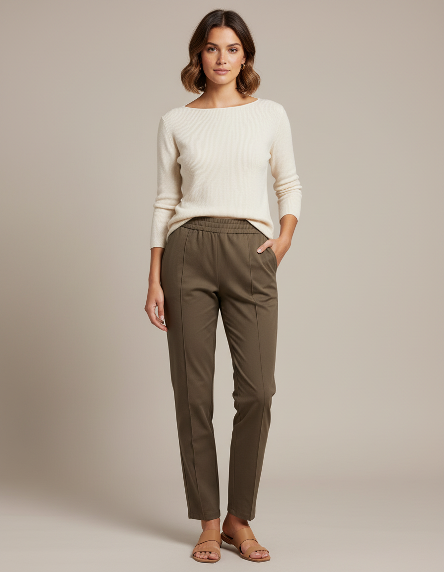 Pantalon Chino Kaki Droit Élastique Décontracté Femme - Gabardine