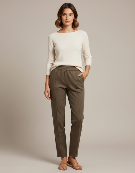 Pantalon Chino Kaki Droit Élastique Décontracté Femme - Gabardine