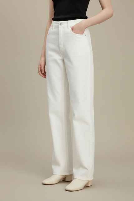 Pantalon Chino Blanc Droit Taille Haute Décontracté Chic - Jean