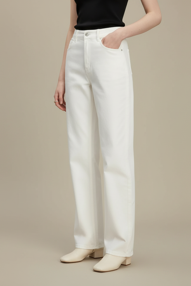 Pantalon Chino Blanc Droit Taille Haute Décontracté Chic - Jean