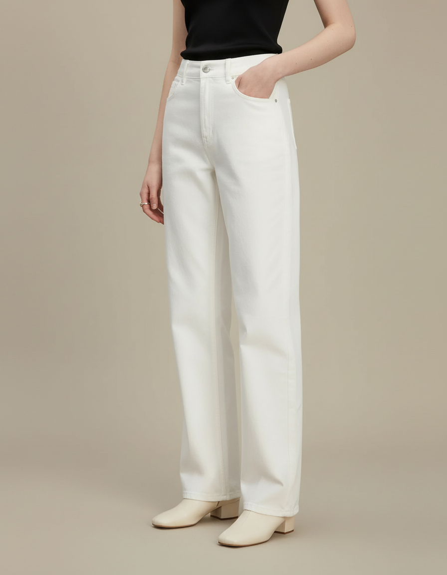 Pantalon Chino Blanc Droit Taille Haute Décontracté Chic - Jean