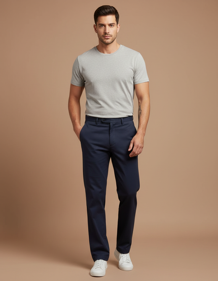 Pantalon Chino Bleu Marine Coton Droit Élégant Homme