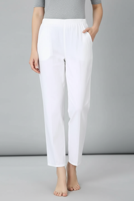 Pantalon Chino Blanc Droit Décontracté Coton Femme