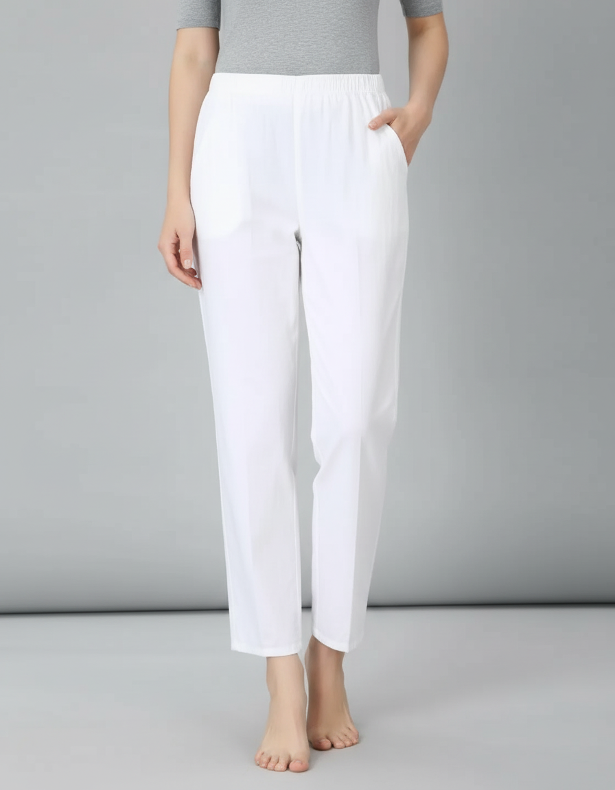 Pantalon Chino Blanc Droit Décontracté Coton Femme