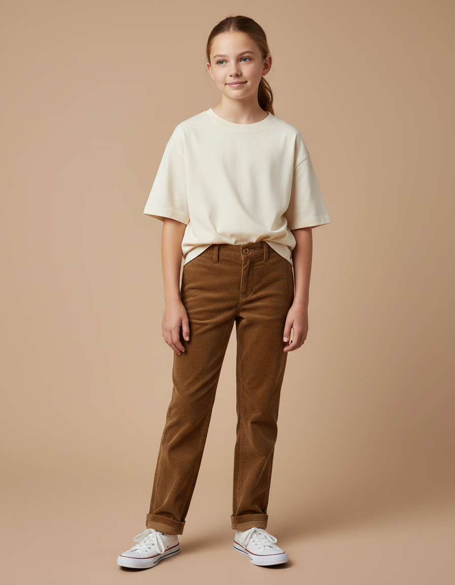 Pantalon Chino Velours Côtelé Marron Droit Enfant - Cordé