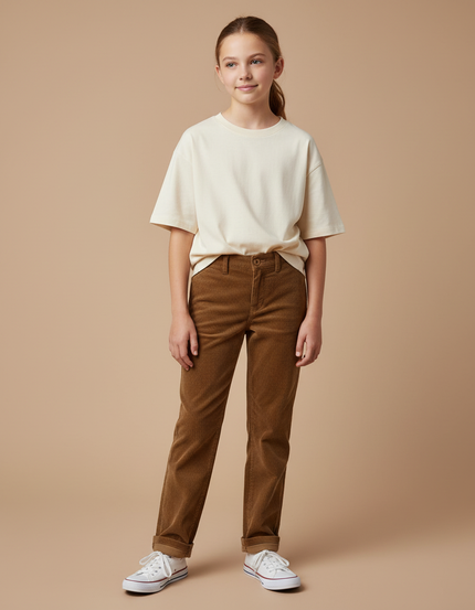 Pantalon Chino Velours Côtelé Marron Droit Enfant - Cordé