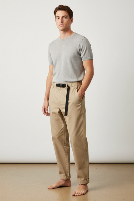 Pantalon Chino Beige Ample Décontracté Homme - Gabardine