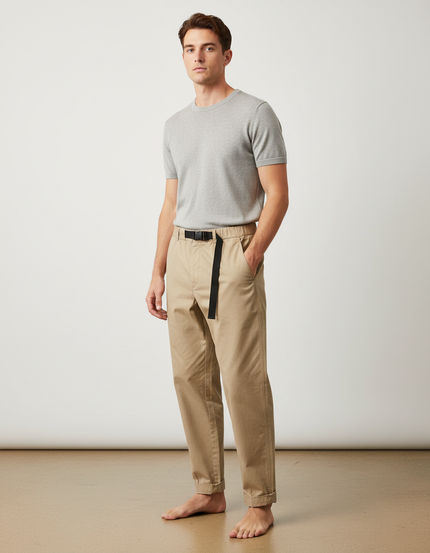 Pantalon Chino Beige Ample Décontracté Homme - Gabardine