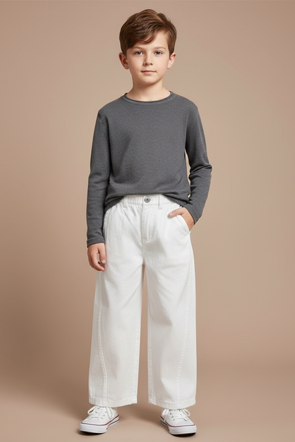 Pantalon Chino Blanc Ample Droit Décontracté Enfant - Jean