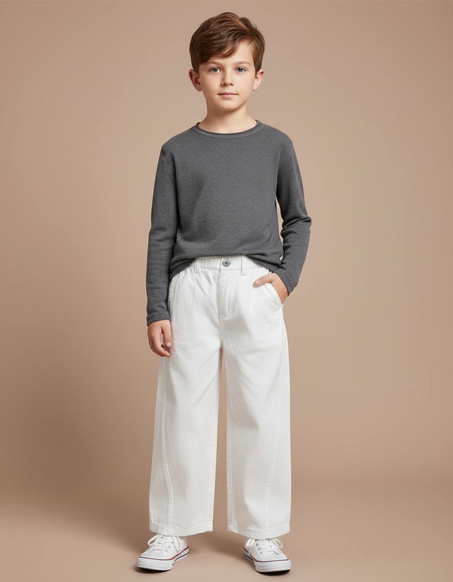 Pantalon Chino Blanc Ample Droit Décontracté Enfant - Jean