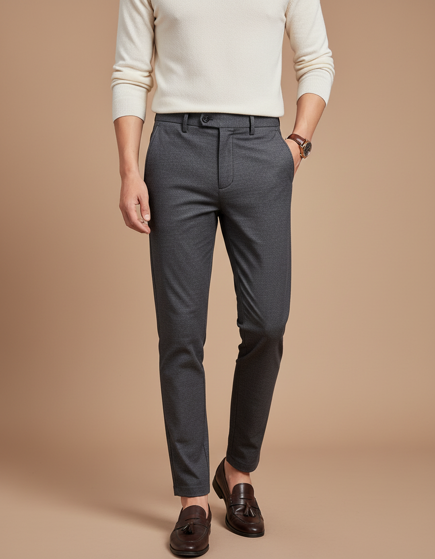 Pantalon Chino Gris Slim Élégant Business Homme - Laine