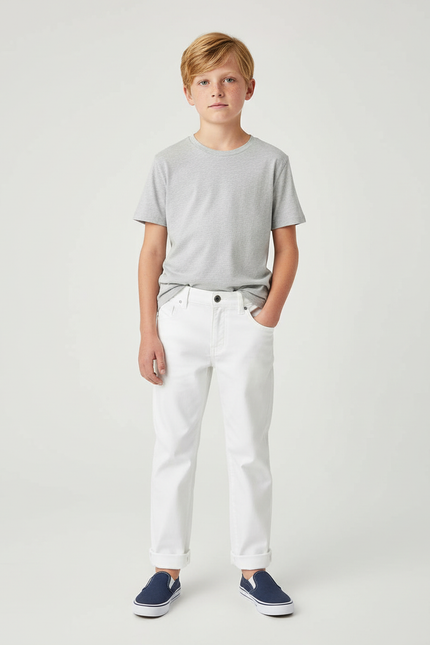 Pantalon Chino Blanc Coton Droit Garçon Décontracté