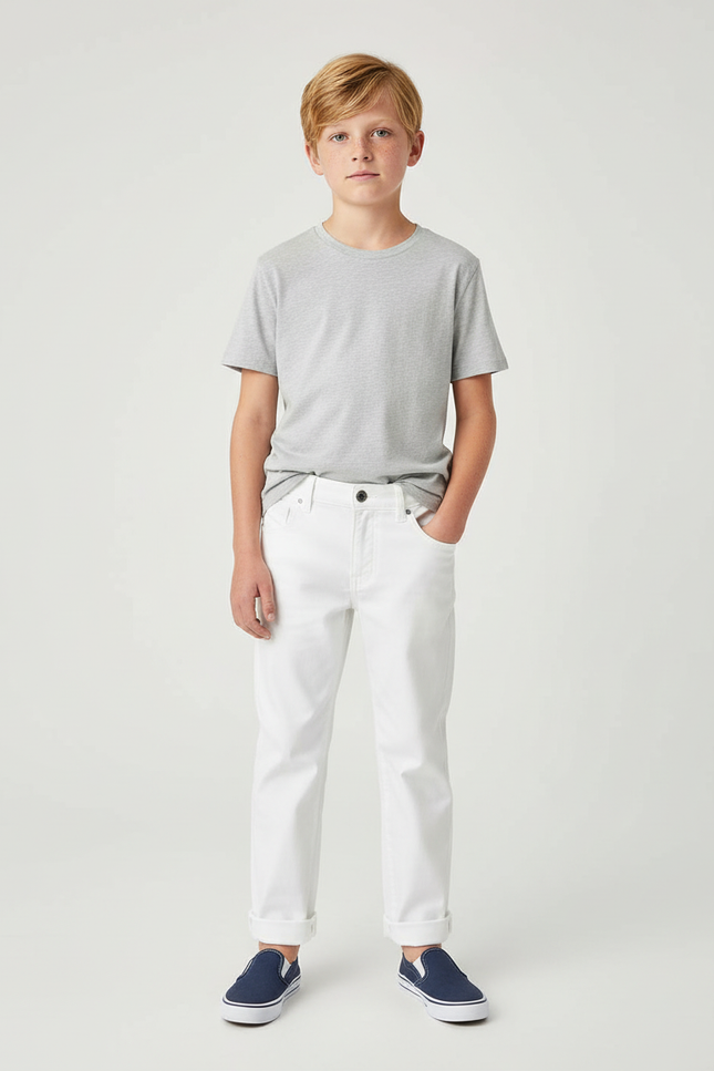 Pantalon Chino Blanc Coton Droit Garçon Décontracté