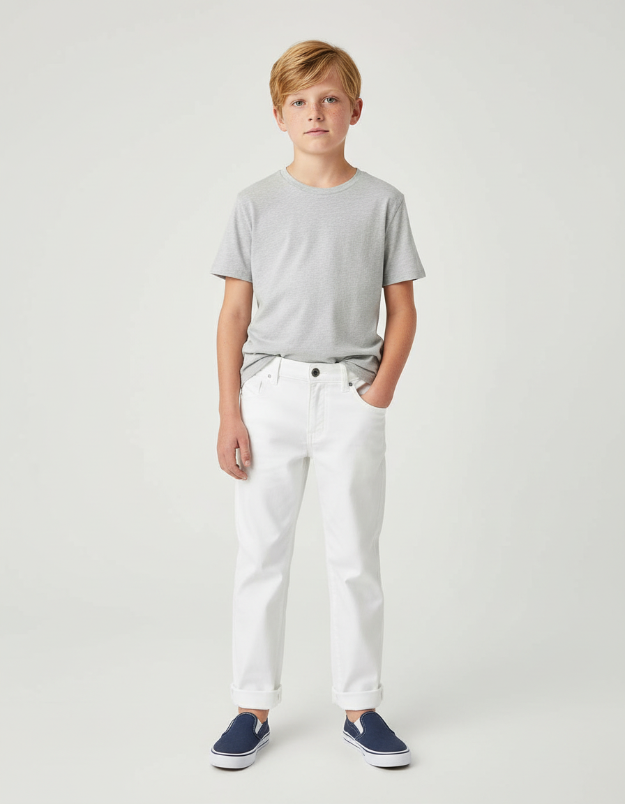 Pantalon Chino Blanc Coton Droit Garçon Décontracté