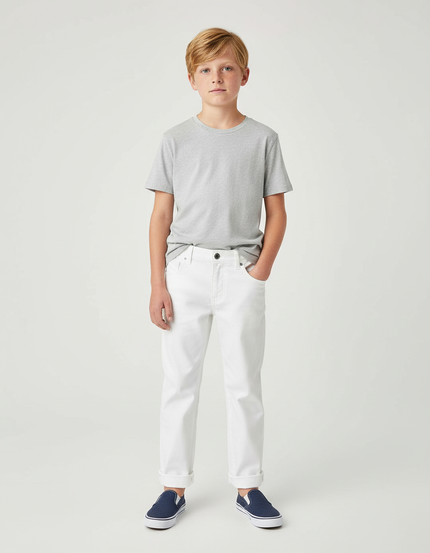 Pantalon Chino Blanc Coton Droit Garçon Décontracté