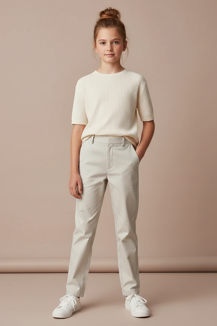 Pantalon Chino Beige Droit Décontracté Femme - Gabardine