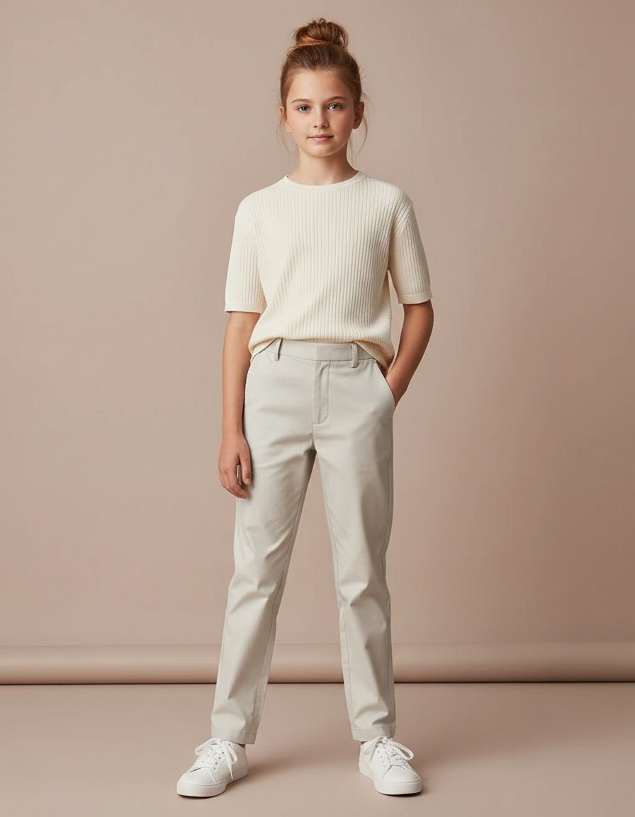 Pantalon Chino Beige Droit Décontracté Femme - Gabardine