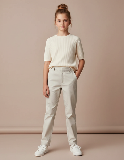 Pantalon Chino Beige Droit Décontracté Femme - Gabardine