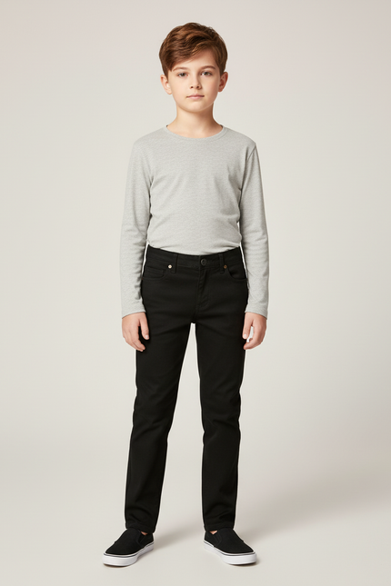 Pantalon Chino Noir Coton Droit Classique Garçon