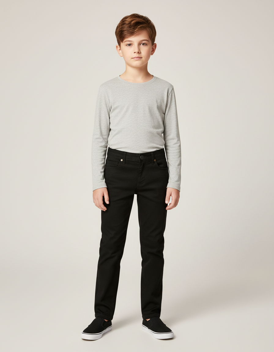 Pantalon Chino Noir Coton Droit Classique Garçon