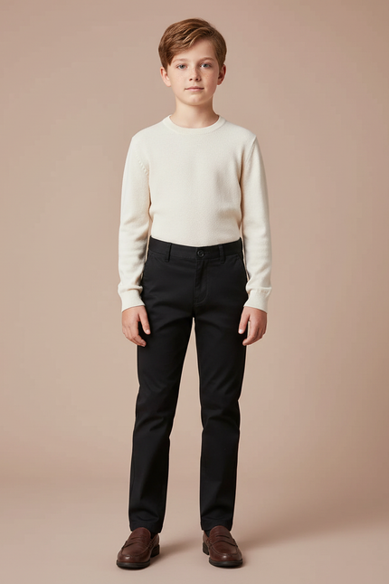 Pantalon Chino Noir Coupe Droite Enfant Coton