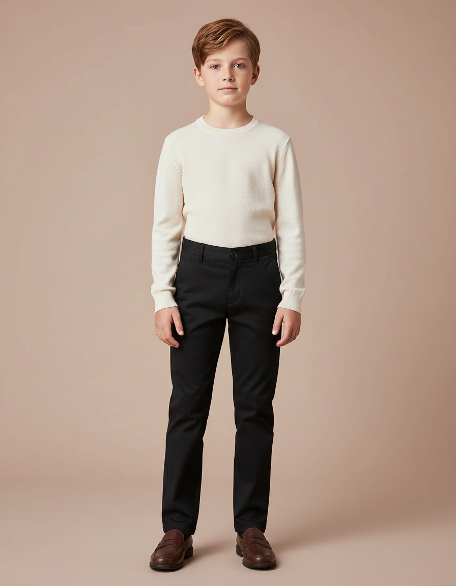 Pantalon Chino Noir Coupe Droite Enfant Coton