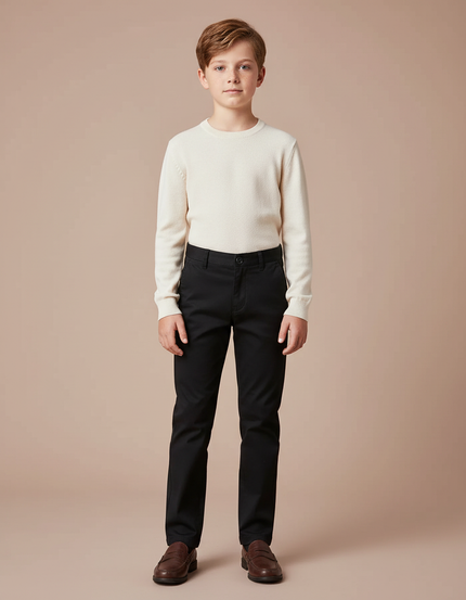 Pantalon Chino Noir Coupe Droite Enfant Coton