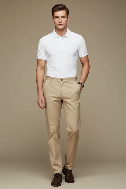 Pantalon Chino Beige Coton Droit Élégant Homme - Gabardine
