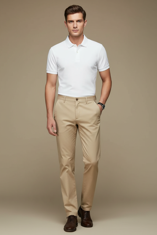Pantalon Chino Beige Coton Droit Élégant Homme - Gabardine