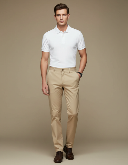 Pantalon Chino Beige Coton Droit Élégant Homme - Gabardine