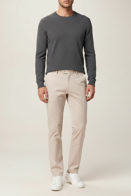 Pantalon Chino Beige Slim Coton Homme Élégant Décontracté - Gabardine