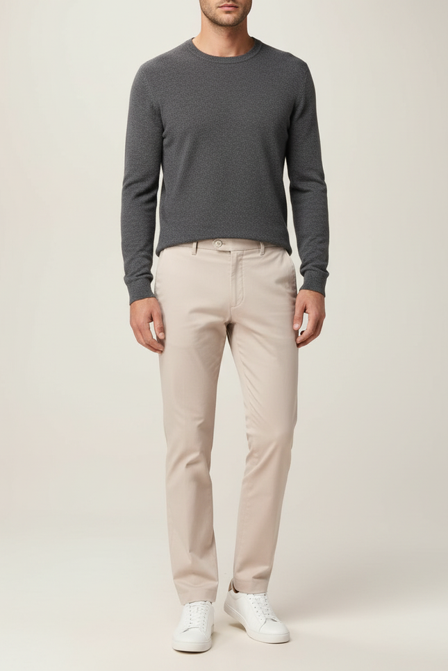 Pantalon Chino Beige Slim Coton Homme Élégant Décontracté - Gabardine