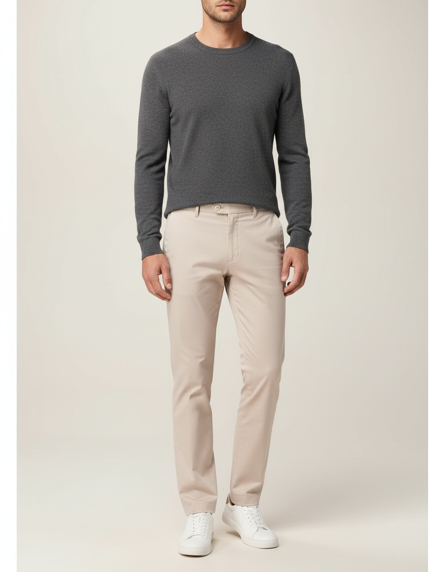 Pantalon Chino Beige Slim Coton Homme Élégant Décontracté - Gabardine