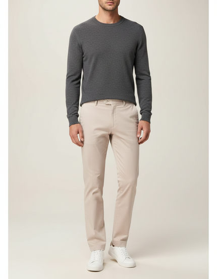 Pantalon Chino Beige Slim Coton Homme Élégant Décontracté - Gabardine