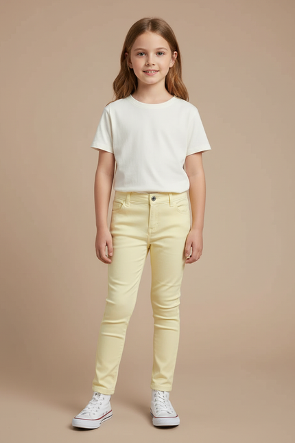 Pantalon Chino Jaune Clair Coton Slim Fille Uni