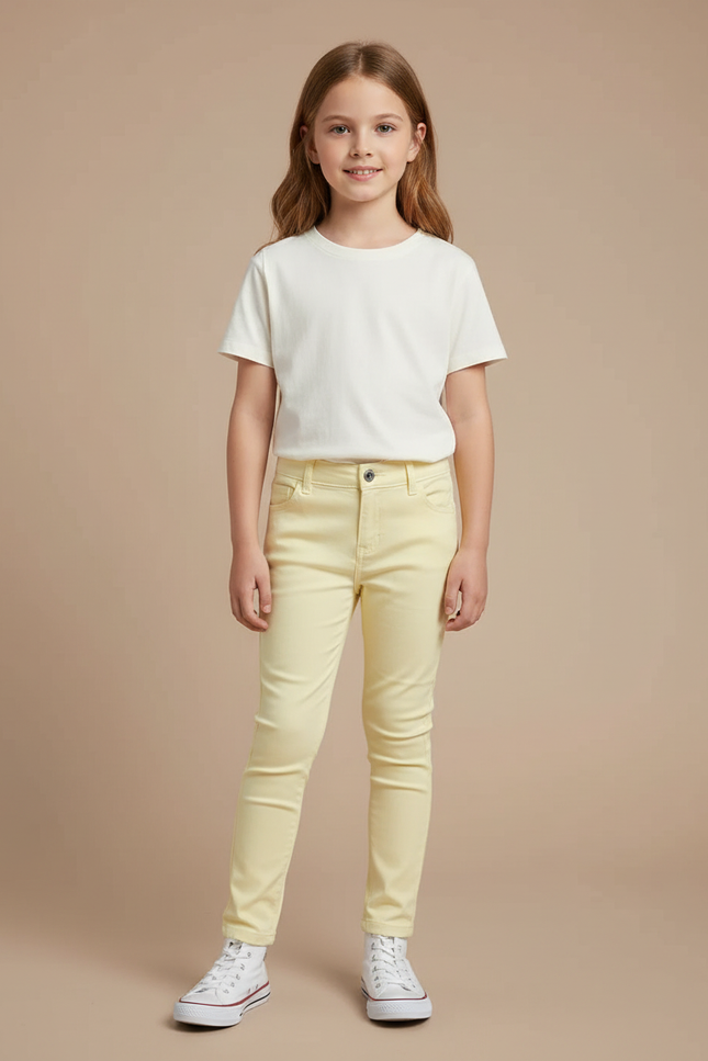 Pantalon Chino Jaune Clair Coton Slim Fille Uni