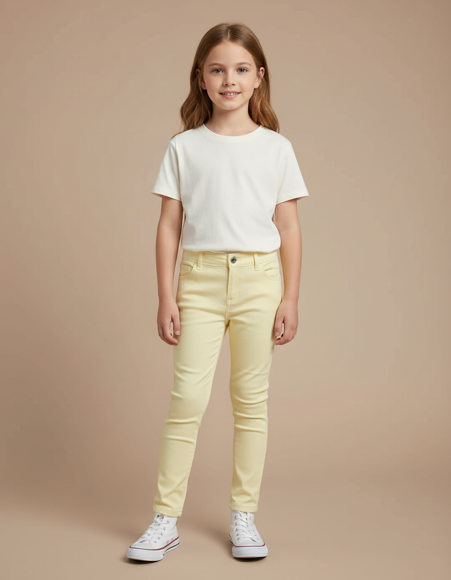 Pantalon Chino Jaune Clair Coton Slim Fille Uni